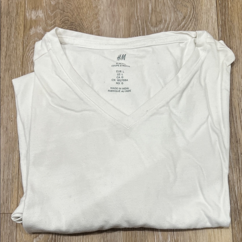H&M White V-Neck Cotton Tee